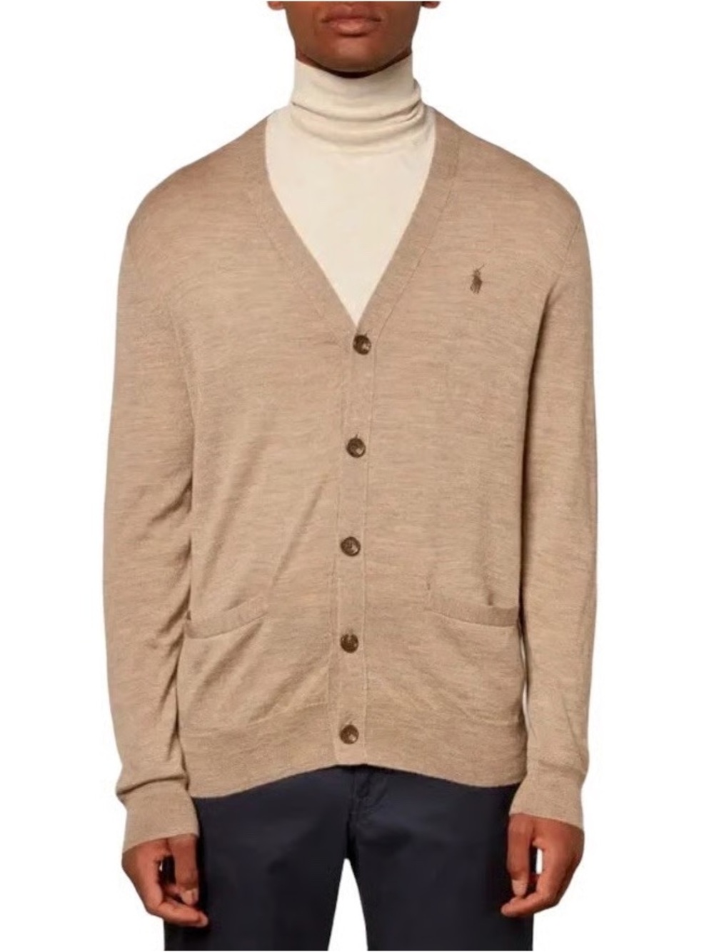 Polo Ralph Lauren merino wool cardigan size XL beige brown button front